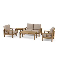 Southbay Teak Wood outdoor sofa set by Anderson Teak, deep seating with colorful cushions for garden lounge comfort.