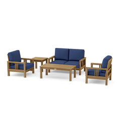 Southbay teak outdoor sofa set by Anderson Teak with deep seating, in vibrant pomegranate color, designed for garden lounge comfort.