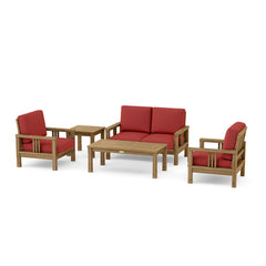 Southbay Teak outdoor sofa from Anderson Teak, deep seating patio set in cast pomegranate with nine designer colors, for garden lounge.