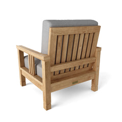Southbay outdoor sofa set by Anderson Teak featuring deep teak wood seating, colorful cushions, and modern garden lounge design.