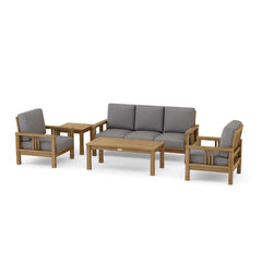 Southbay Teak Outdoor Sofa by Anderson Teak, deep seating outdoor patio lounge set in vibrant pomegranate color with cushions.