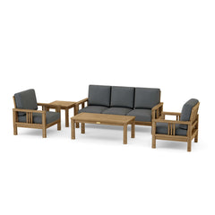 Southbay teak outdoor sofa set by Anderson Teak with deep seating, in vibrant pomegranate color, designed for garden lounge comfort.