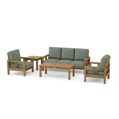 Southbay Teak outdoor sofa set by Anderson Teak featuring deep seating in vibrant pomegranate color for garden lounge comfort.