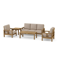 Southbay Teak outdoor sofa set by Anderson Teak with deep seating, shown in vibrant pomegranate color for garden lounge comfort.