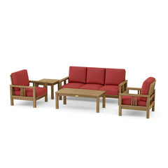 Southbay Teak Wood outdoor sofa set in cast pomegranate with deep seating and multiple designer color options, by Anderson Teak.