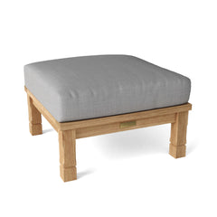 Southbay teak wood outdoor sofa set by Anderson Teak, deep seating with colorful cushions for garden lounge comfort.