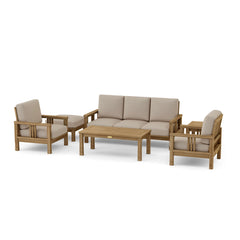 Southbay Teak Wood outdoor sofa by Anderson Teak, deep seating patio set in Pomegranate color with modern design.