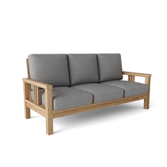 Anderson Teak SouthBay outdoor sofa set with deep seating, five pieces in vibrant pomegranate color for garden lounge comfort.