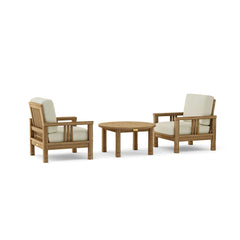 Anderson Teak Southbay Deep Seating 3-Piece Outdoor Patio Set with 2 armchairs and table in vibrant cast pomegranate color