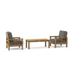Southbay Teak Wood outdoor sofa set with two armchairs and table in cast pomegranate color, ideal for garden lounge by Anderson Teak.