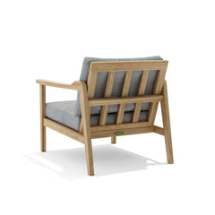 Anderson Teak Amalfi outdoor teak deep seating set with 2 armchairs and table in pomegranate color, designed for garden lounge.