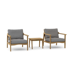 Anderson Teak Amalfi Teak Wood deep seating outdoor sofa set with 2 armchairs and table in cast pomegranate color, 9 designer options