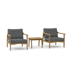 Anderson Teak Amalfi outdoor teak deep seating set with 2 armchairs and table in pomegranate color, designed for garden lounge.
