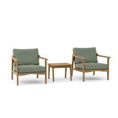 Anderson Teak Amalfi deep seating outdoor sofa set with two armchairs and table in cast pomegranate color.