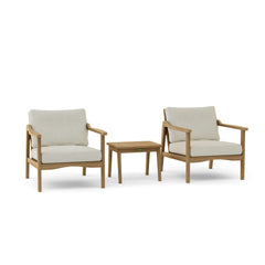 Anderson Teak Amalfi outdoor deep seating set with two armchairs and table in cast pomegranate color, ideal for garden lounge.