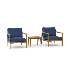 Anderson Teak Amalfi deep seating outdoor patio set with 2 armchairs and table in vibrant pomegranate color, including 9 designer color options.