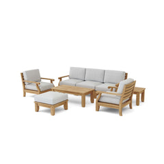 Anderson Teak Riviera SET-65 outdoor modular teak wood sofa in pomegranate color with deep seating for garden lounge.