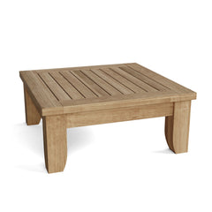 Anderson Teak Riviera modular outdoor sofa set in deep teak with pomegranate cushions, part of the 9-color designer collection.