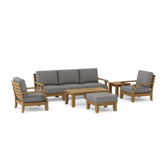Anderson Teak Riviera modular outdoor sofa set in cast pomegranate, featuring deep seating and available in nine designer colors.