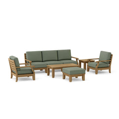 Anderson Teak Riviera Modular Outdoor Sofa Set in deep teak with cushions, available in nine designer colors, for garden lounge.