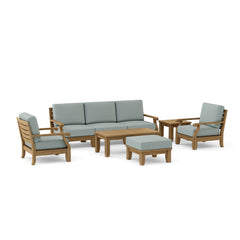 Outdoor Anderson Teak Riviera Modular Deep Seating Sofa Set in Pomegranate, featuring plush cushions and a contemporary design.