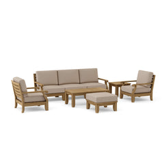 Anderson Teak Riviera modular outdoor sofa set in cast pomegranate, featuring deep seating and available in nine designer colors.