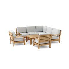 Anderson Teak Riviera Teak Wood Outdoor Sofa Set with deep seating, in Pomegranate color, for garden lounge and patio.