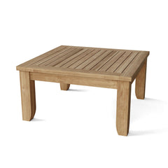 Outdoor Anderson Teak Riviera teak wood sectional sofa set in deep seating with colorful cushions for garden lounge.