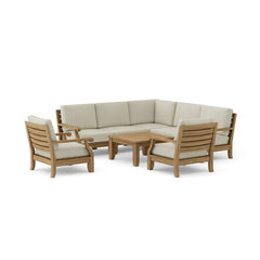 Anderson Teak Riviera teak wood outdoor sofa set with deep seating in vibrant pomegranate color, designed for garden lounge.