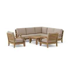 Anderson Teak Riviera Teak Wood Outdoor Sofa Set with deep seating, in pomegranate color, designed for garden lounge relaxation.