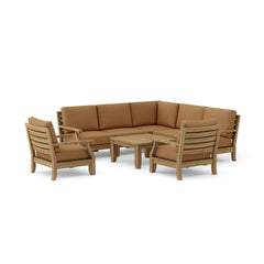 Anderson Teak Riviera teak wood outdoor sofa set in cast pomegranate, featuring deep seating for garden lounge in stylish design.
