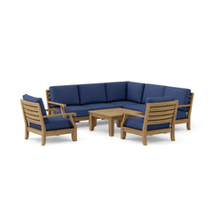 Anderson Teak Riviera Teak Wood outdoor sectional sofa set with deep seating, in cast pomegranate color, for garden lounge.