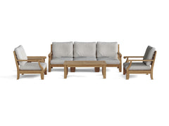Anderson Teak Riviera deep outdoor sofa set with colorful cushions, modular design, suitable for garden lounge and patio seating.