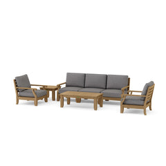 Anderson Teak Riviera outdoor sofa set with deep seating, modular design, in pomegranate color, ideal for garden lounge and patio.