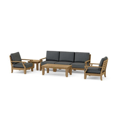 Anderson Teak Riviera Teak Wood outdoor sofa set with deep seating, modular design, in vibrant pomegranate color for garden lounge.
