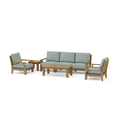 Anderson Teak Riviera outdoor sofa set with deep seating, modular design in pomegranate color, ideal for garden patio lounging.