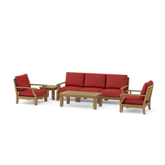 Anderson Teak Riviera outdoor sofa set with deep seating, modular design, in pomegranate color, for garden lounge and patio comfort.