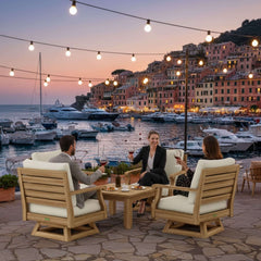 Outdoor Anderson Teak Riviera deep seating sofa set in cast pomegranate color, modular design for garden lounge relaxation.
