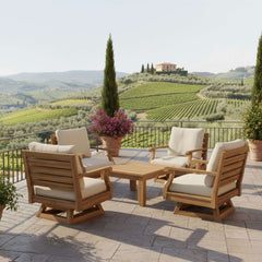 Anderson Teak Riviera outdoor sofa set in cast pomegranate, deep seating, with modular design and nine designer color options.