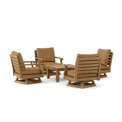 Outdoor Anderson Teak Riviera teak wood deep seating sofa set with modular design in vibrant pomegranate color for garden lounge.