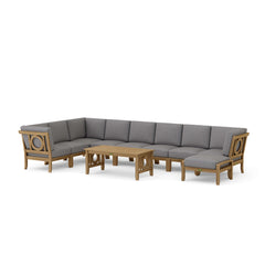 Anderson Teak NATSEPA modular outdoor sofa set in sage with teak wood frame, 9 designer colors, garden lounge patio seating.