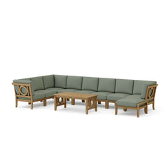 Anderson Teak SET-137 NATSEPA outdoor modular teak wood sectional sofa set with sage cushions and nine color options for garden lounge.