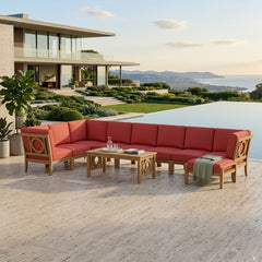 Anderson Teak NATSEPA modular teak wood outdoor sofa set in sage green, with a sectional design for garden lounge seating.