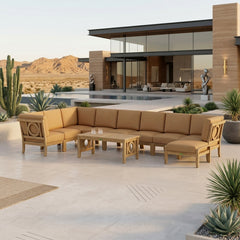 Anderson Teak NATSEPA modular teak outdoor sofa set in sage with 9 designer colors, perfect for garden lounge and patio seating.