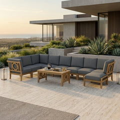 Anderson Teak SET-137 NATSEPA modular teak outdoor sofa in cast sage with nine designer colors for garden lounge seating.