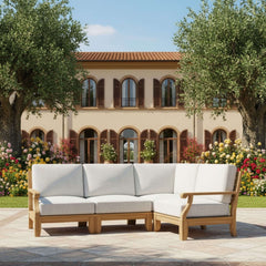 Anderson Teak Riviera teak wood outdoor sectional sofa in cast sage with deep seating, part of the SET-95 luxury patio collection.