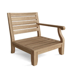 Outdoor Anderson Teak Riviera Teak Wood Deep Seating Sectional Sofa in cast sage, with plush cushions for garden lounge comfort.