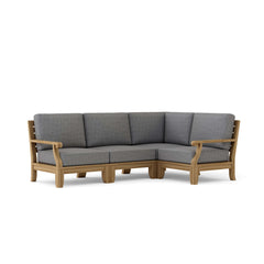 Anderson Teak Riviera teak wood outdoor sectional sofa in sage with deep seating, designed for garden lounge, available in nine colors.