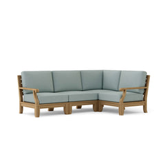 Anderson Teak Riviera teak wood outdoor sectional sofa in cast sage, designed for garden lounge with deep seating and 9 color options.