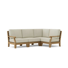 Anderson Teak Riviera teak wood outdoor sectional sofa in cast sage with deep seating for garden lounge, available in nine designer colors.